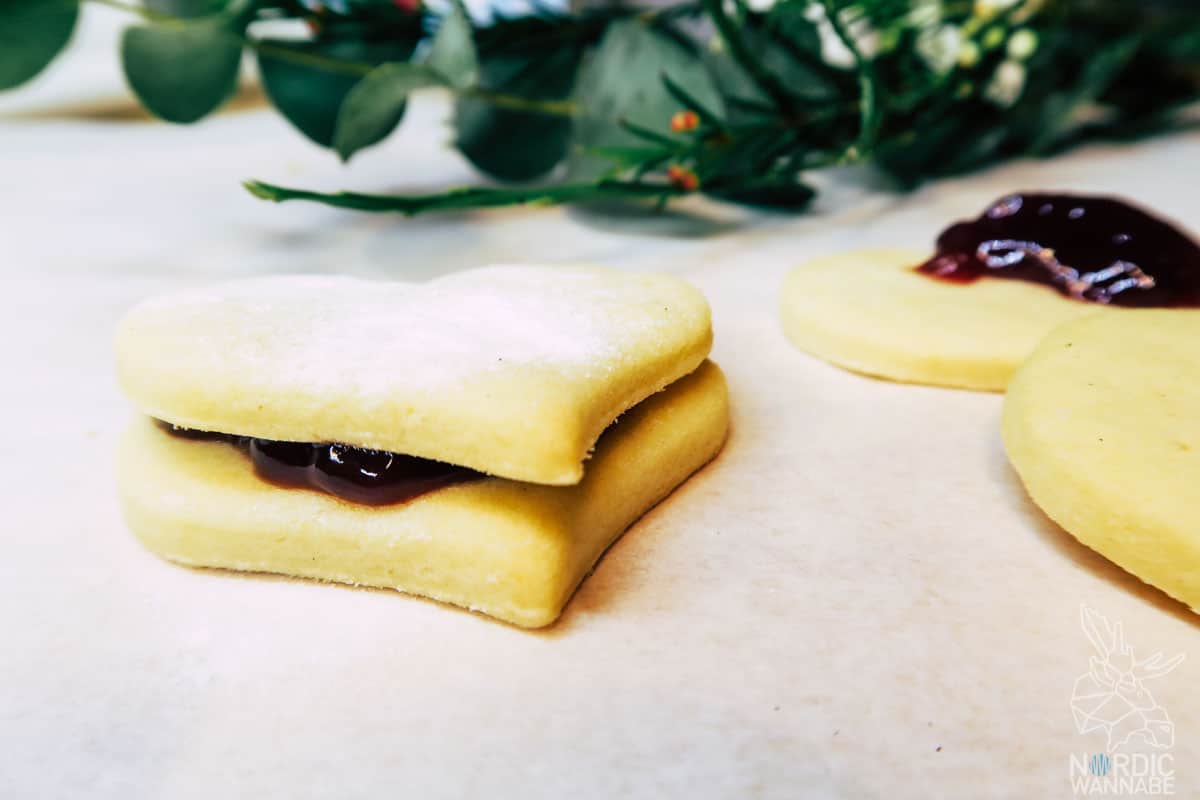 Keks-Herzen mit Marmelade, Valentinstag, Dänemark, Mürbeteig