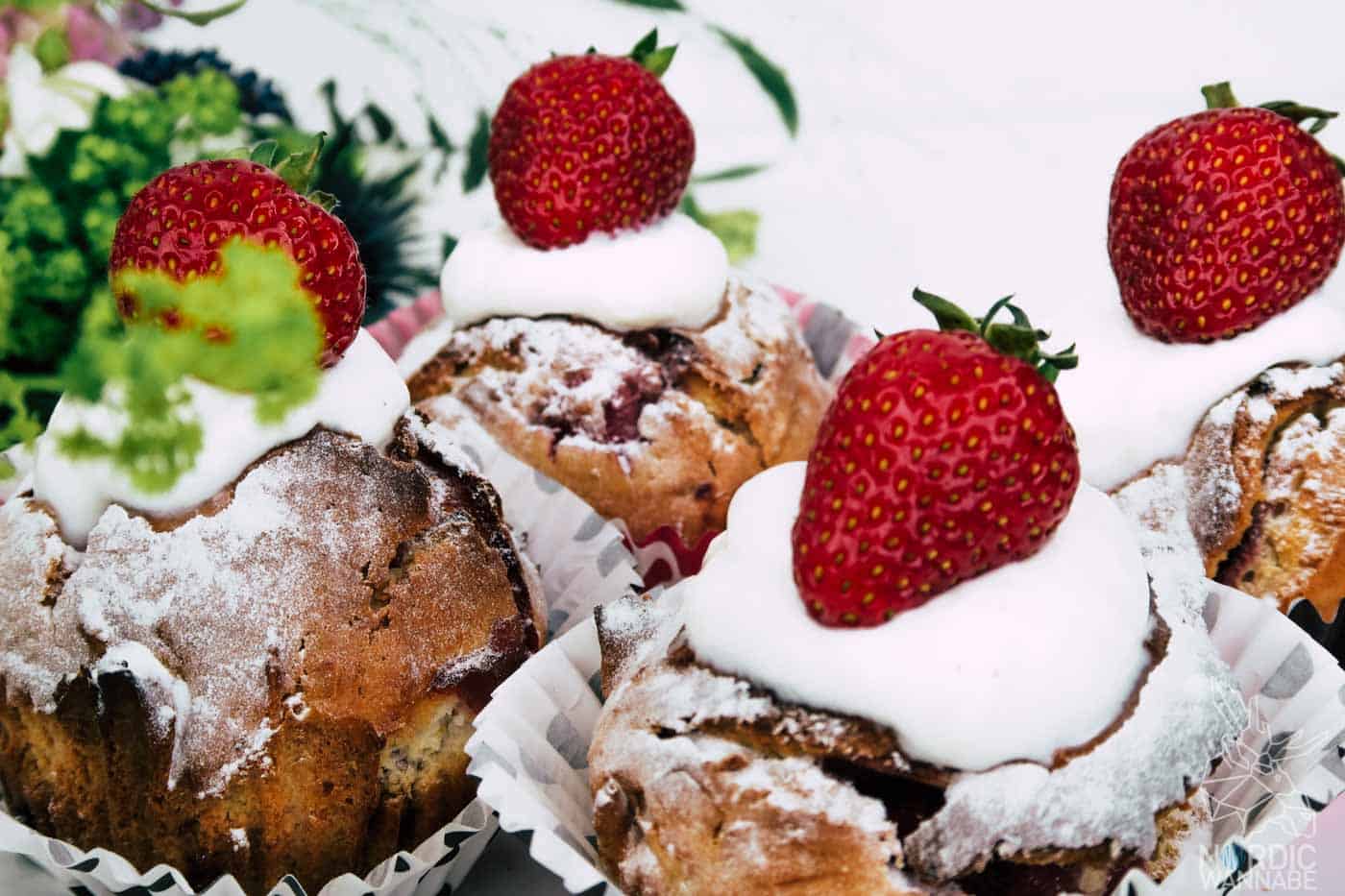 Mittsommer Rezept, Mittsommer-Rezept, Erdbeermuffins, Schweden, Skyr Muffins, Midsommar