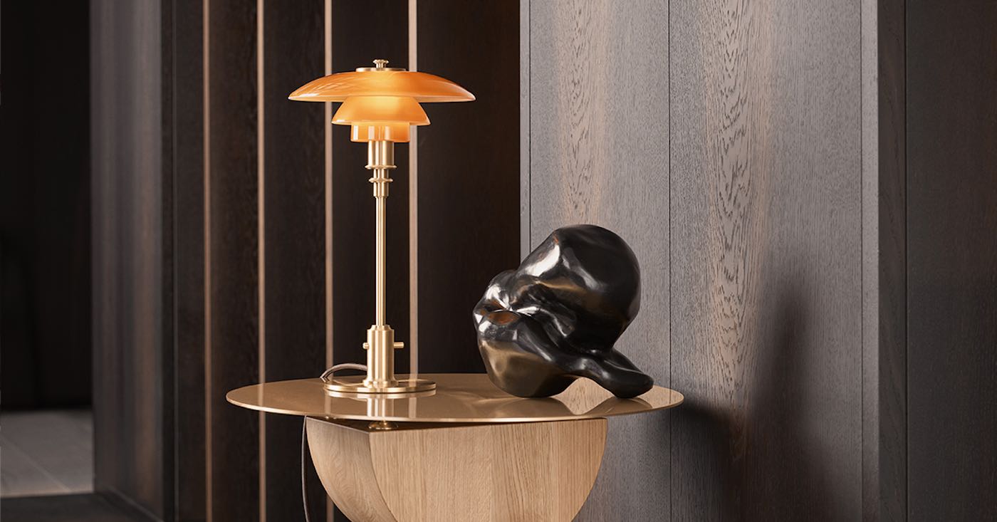 Louis Poulsen PH 2/1 Tischleuchte in Bernstein , Dänisches Design,